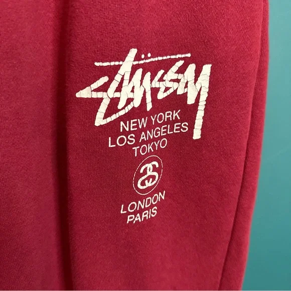 Stussy Men's Burgundy-Red World Tour Joggers Cotton - Picture 5 of 11